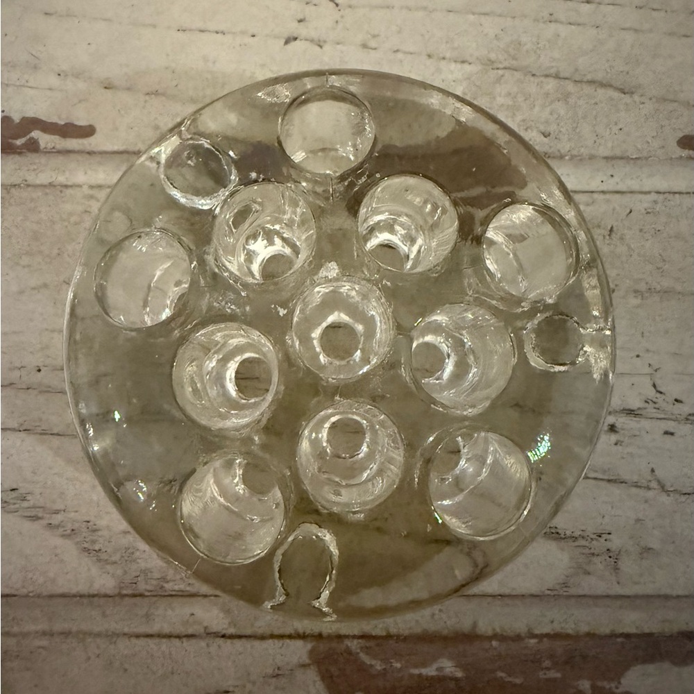 1960s Clear Glass Flower Frog 11 Holes Floral Arrangement Flower Accessory